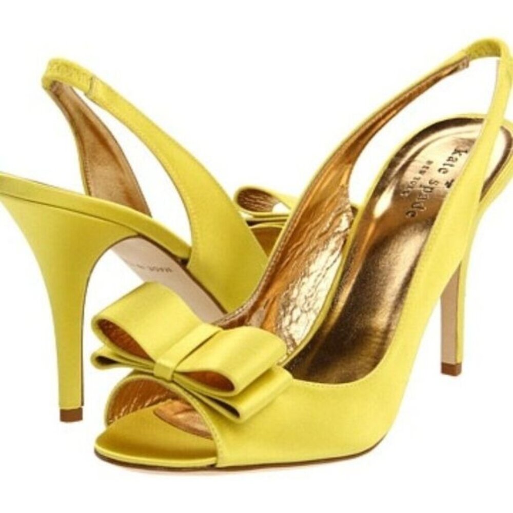 Kate Spade Yellow Slingback Heels with Jackie O bow